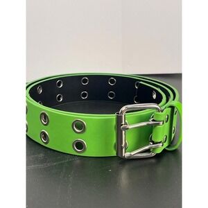 Y2K Retro Neon Green Moto‎ Belt with Metal Grommet Accents Size 2XL